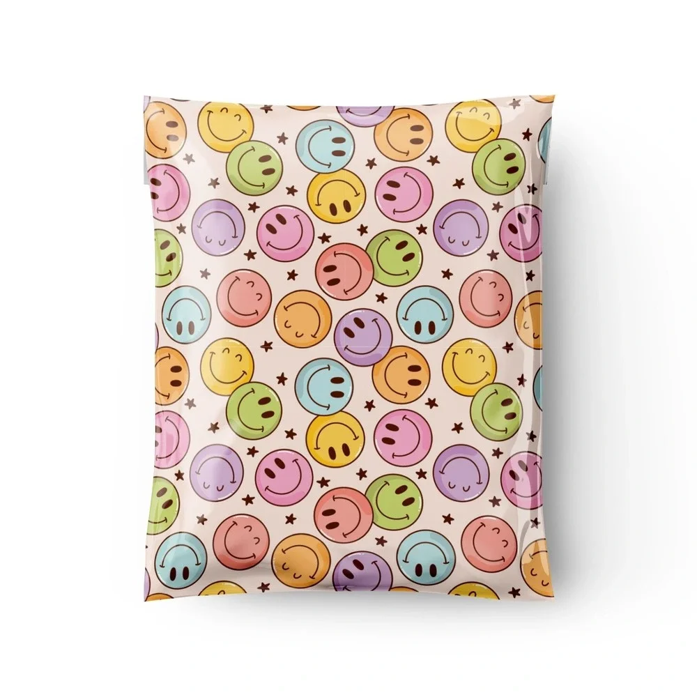 Happy Smiley Faces Poly Mailers 10x13 Inch 100 Pack Shipping Supplies COlorful